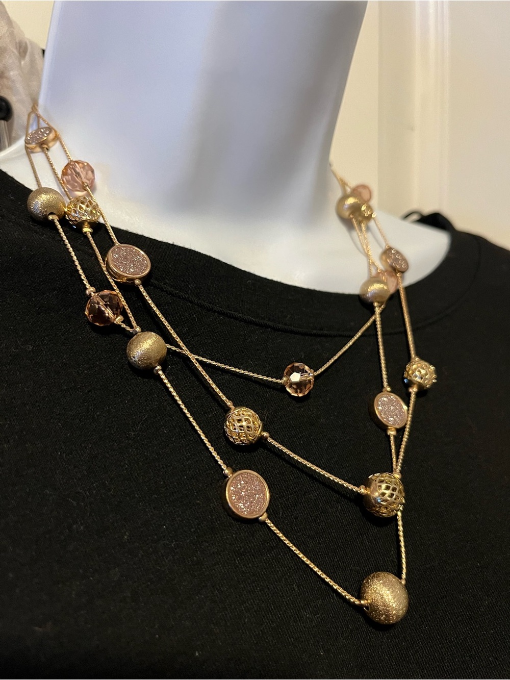 Multi-Strand Rose Gold Beaded Necklace - Women Jewelry